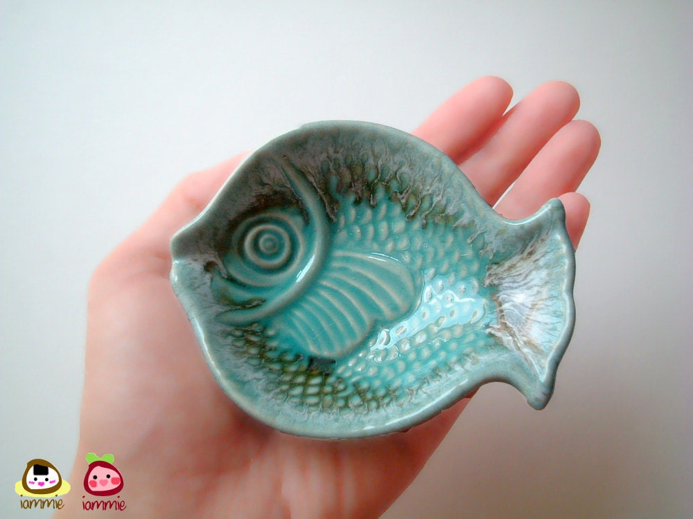 Ceramic Fish Plate, ceramic bowl, ceramic dish, ceramic plate, sauce dish, light blue, scale, decoration, decor, decorative, soap dish