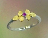 Tiny Hydrangea Ring Pink Sapphire Gemstone, 18k, Sterling Silver, Made to order