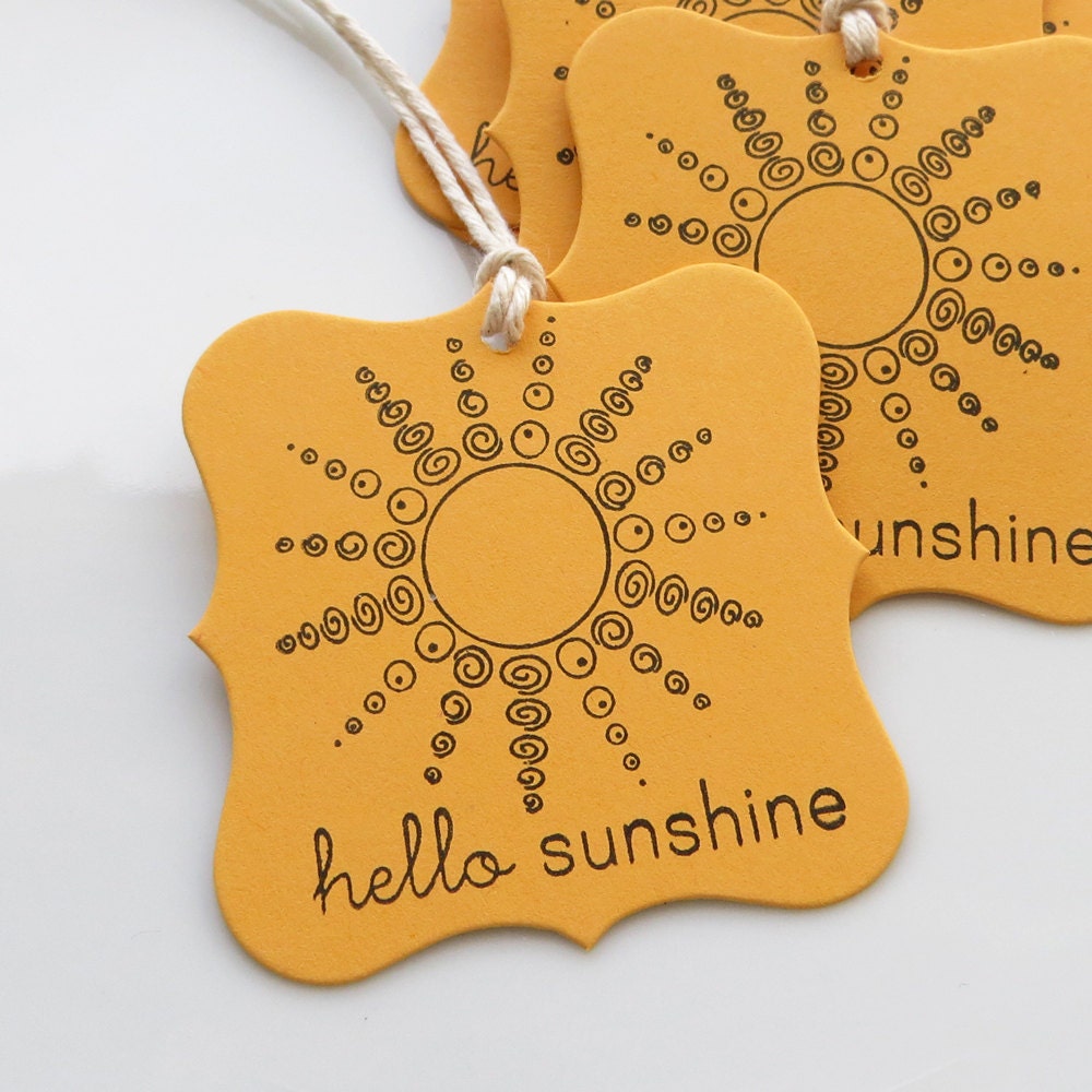 Hello Sunshine Tags Sun - Set of 8 - Custom Colors Available - Spring Favor Tags Summer Tags Il_570xn