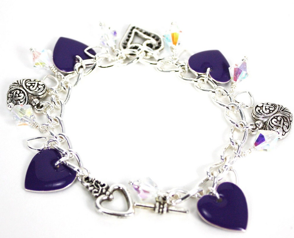 Imperial Purple Corazon Charm Bracelet with Clear Swarovski Crystals