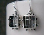 square medieval cage earrings, made to order, sterling silver , box cage, .925, hand crafted, metalwork