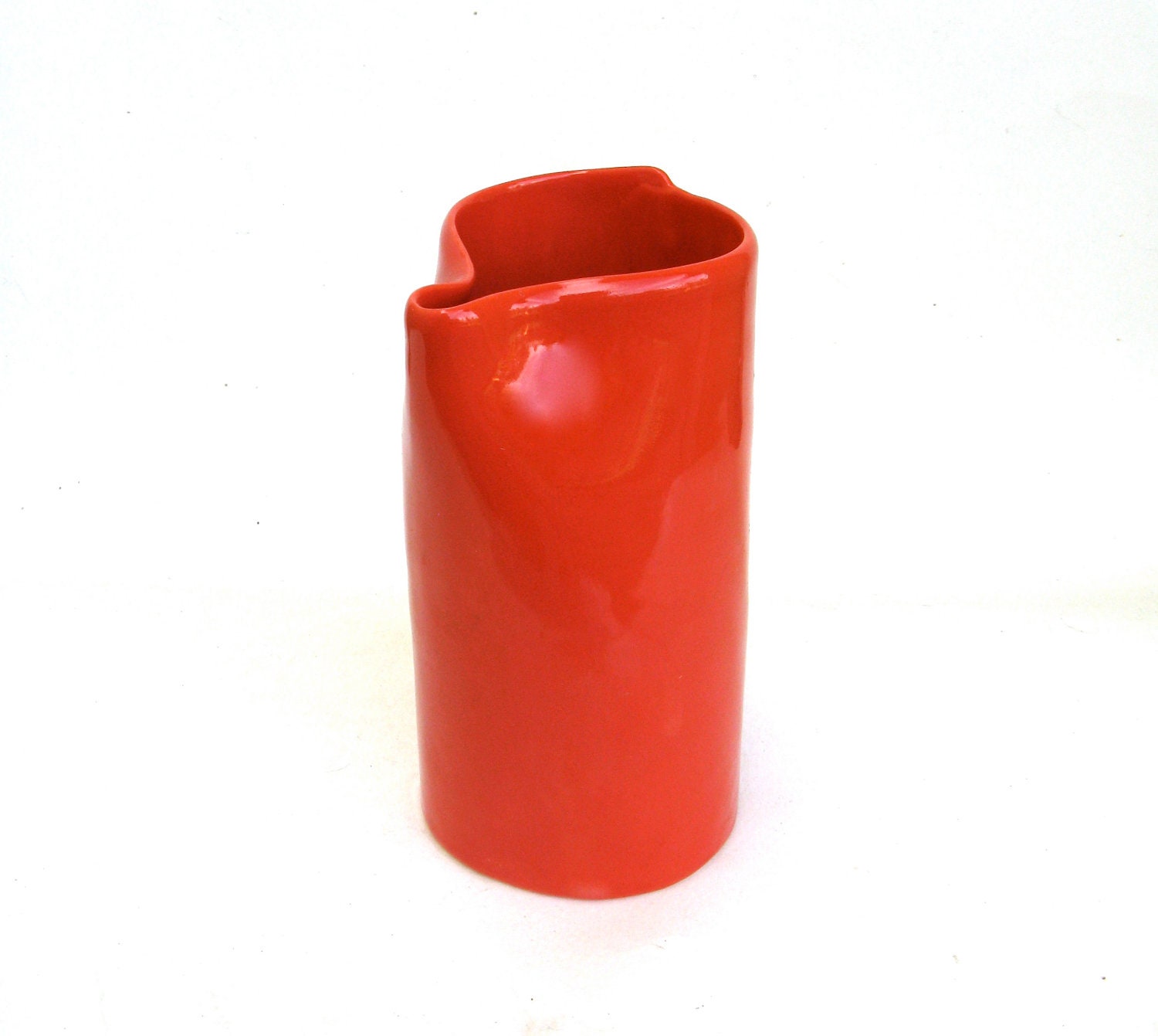 whimsical hand built porcelain pouring vessel ... coral red