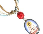 Bottle cap Quan Yin cinnebar necklace OOAK