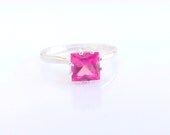 Pink Sapphire Ring Sterling Silver Square Ready to ship size 7