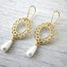 Jessica Dangling Earrings in Gold, Wedding Earrings, Bridal Pearl Earrings