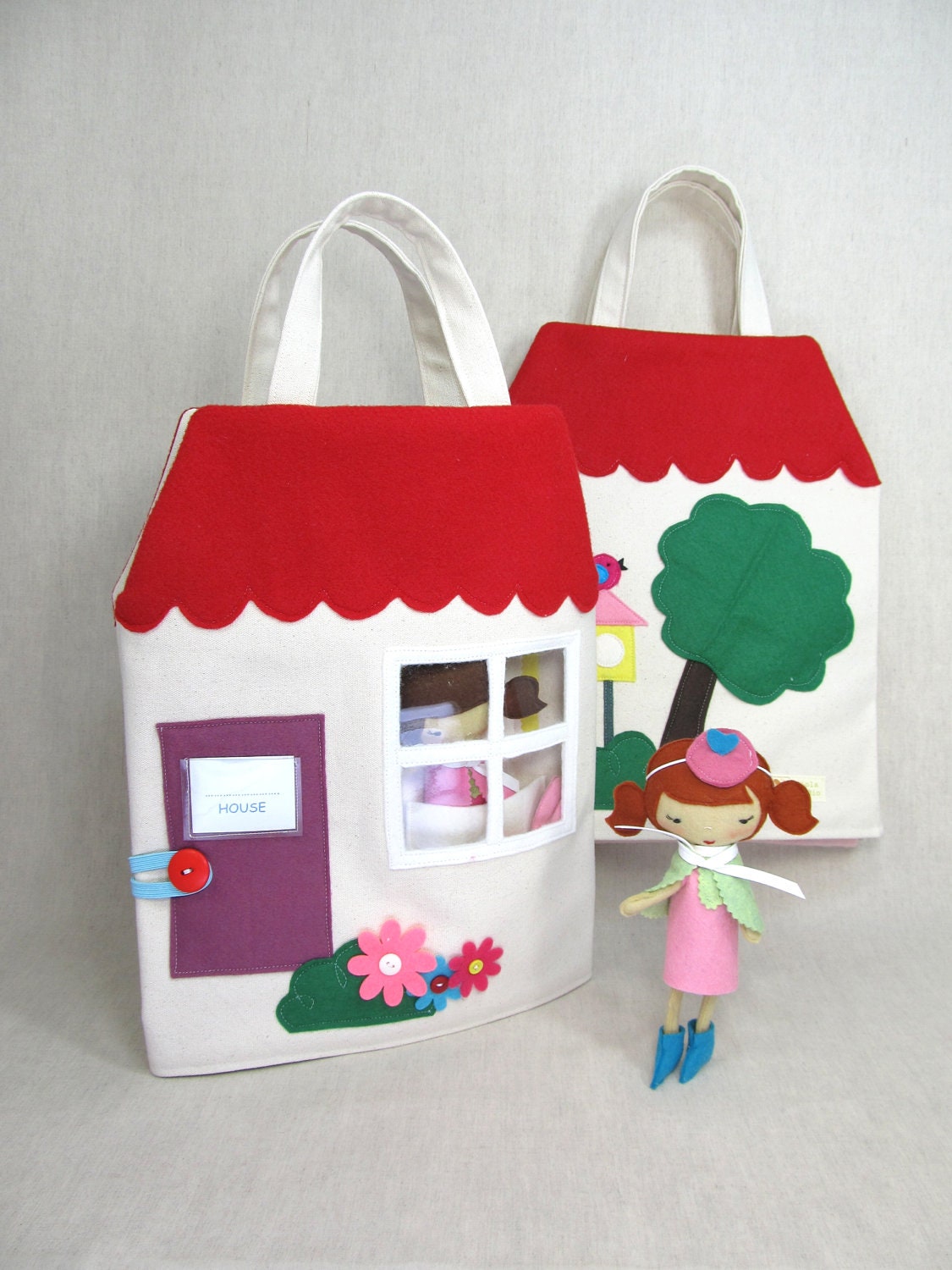 Playhouse Garden Travel Tote with Pocket Studio Doll and Friend - Custom Made