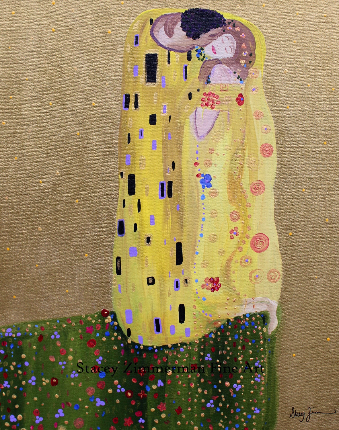 My Kiss, 16 x 20, Fine Art Original Painting-Klimt Reproduction on Gallery Wrapped Canvas, Ready to Hang