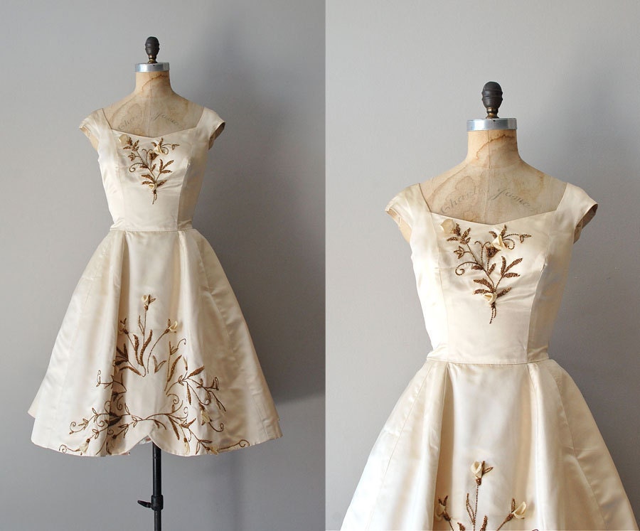 1950s wedding dress / silk 50s dress / beaded wedding dress / An Impossible Dream