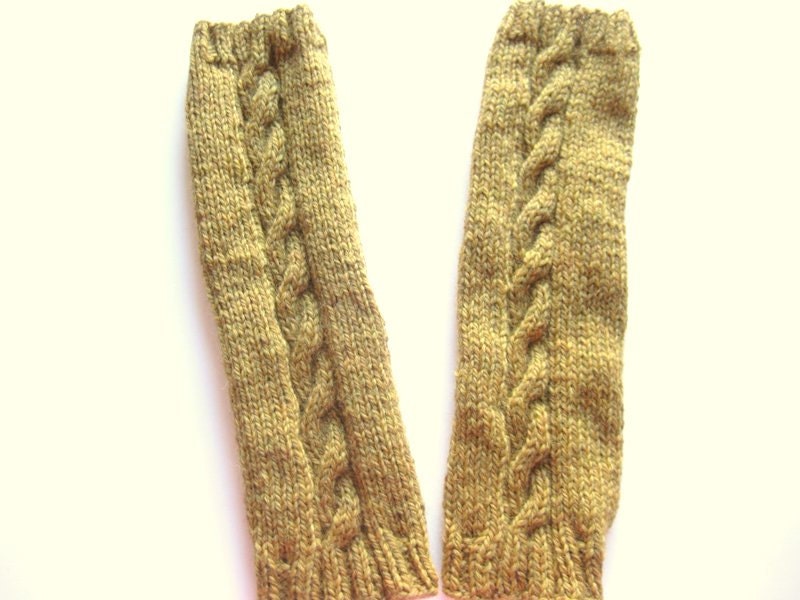 Knit leg warmers - mustard yellow chunky wool - cables - ready to ship