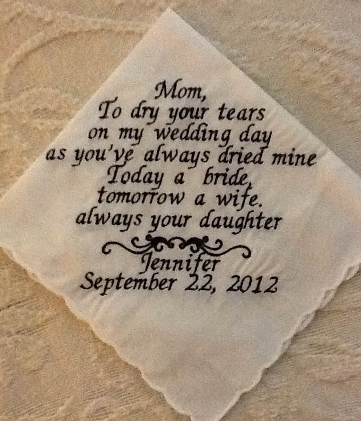 Two Handkerchiefs.  Father and Mother of the Bride...or your choice