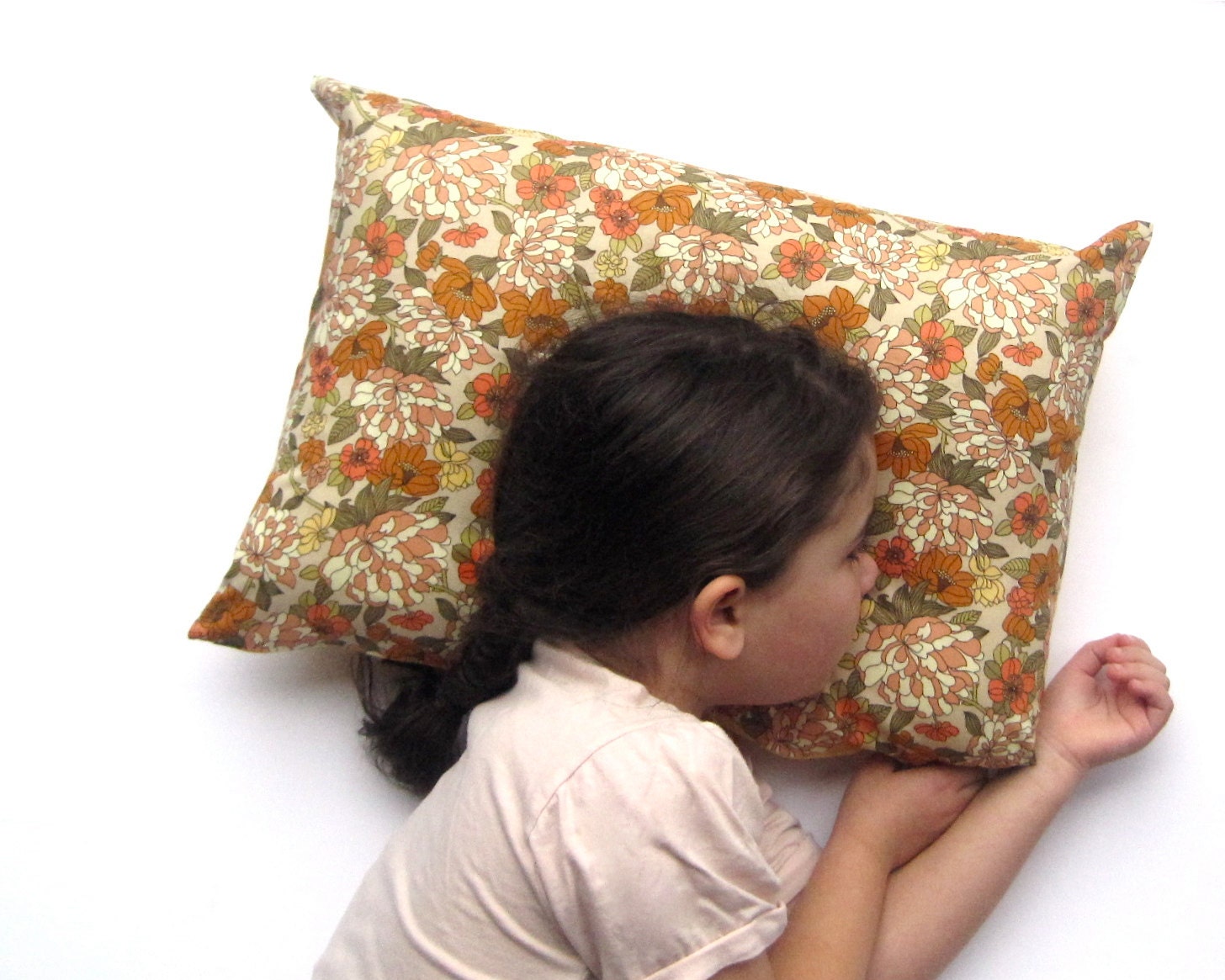 Liberty of London Pillow Sham Cover - Retro Floral Toddler Pillow Cushion - Cozy Baby Nursery Decor in Orange Peach Flowers (Ready to Ship)