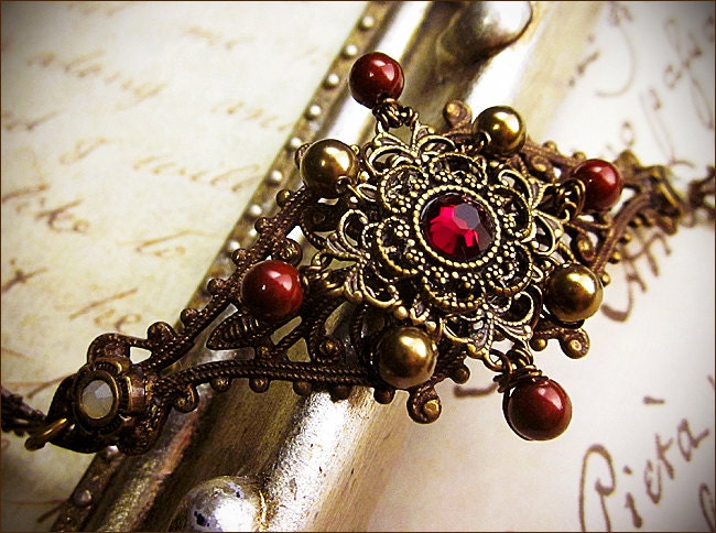 Customized Renaissance Jewelry - Swarovski Crystal and Pearl Bracelet in Tudor Inspired Design - Your Choice of Color and Finish