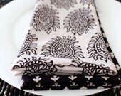 Block Printed Cotton Napkins, black on white, Set of 4