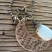 Hand stamped silver pendant- love you to the moon and back- sterling silver rustic pendant with star charm and rainbow moonstone drop