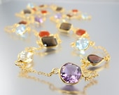 Gold Rainbow Multi Gemstone Long Necklace