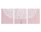 Baby Girl Nursery Wall Art - Pink Tree Painting on Medium Triptych Canvas 35X14 - MADE TO ORDER