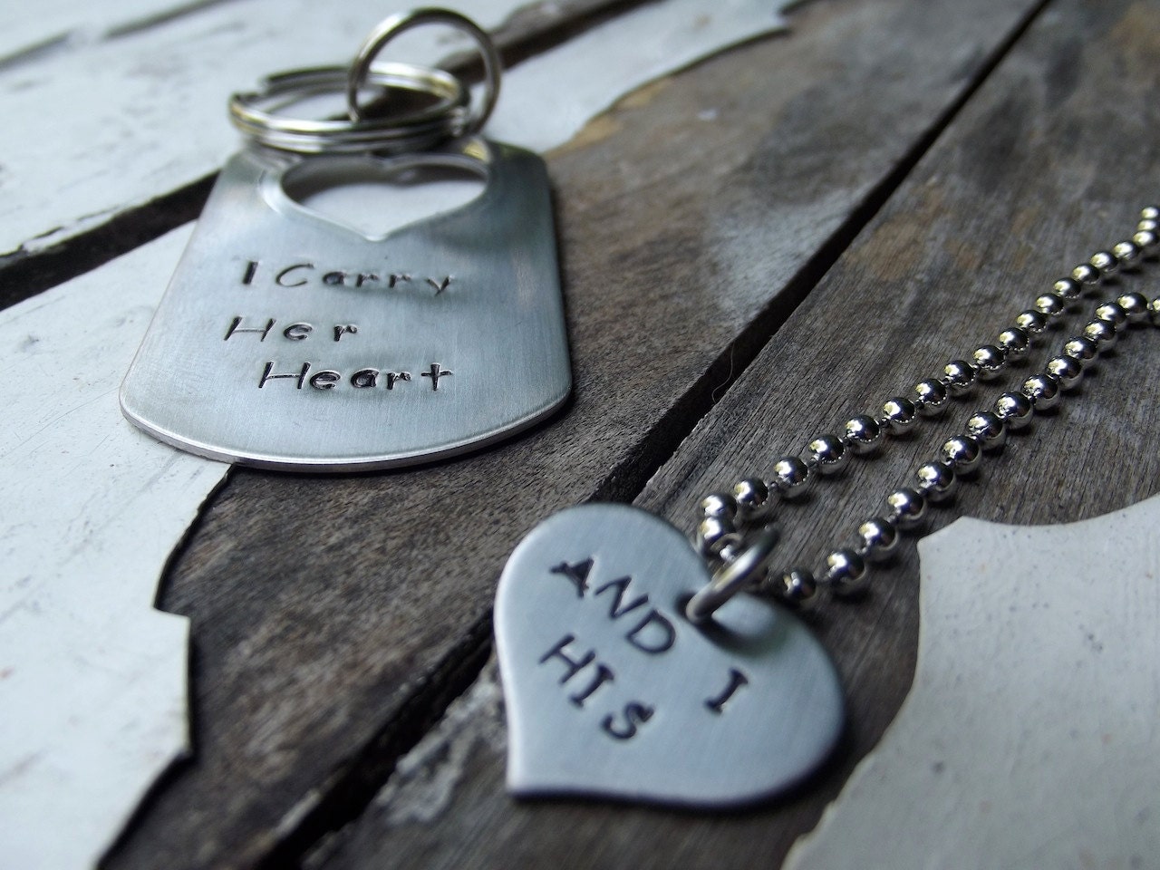 Pieces of Us Pendant and keychain, 1 for him and 1 for her
