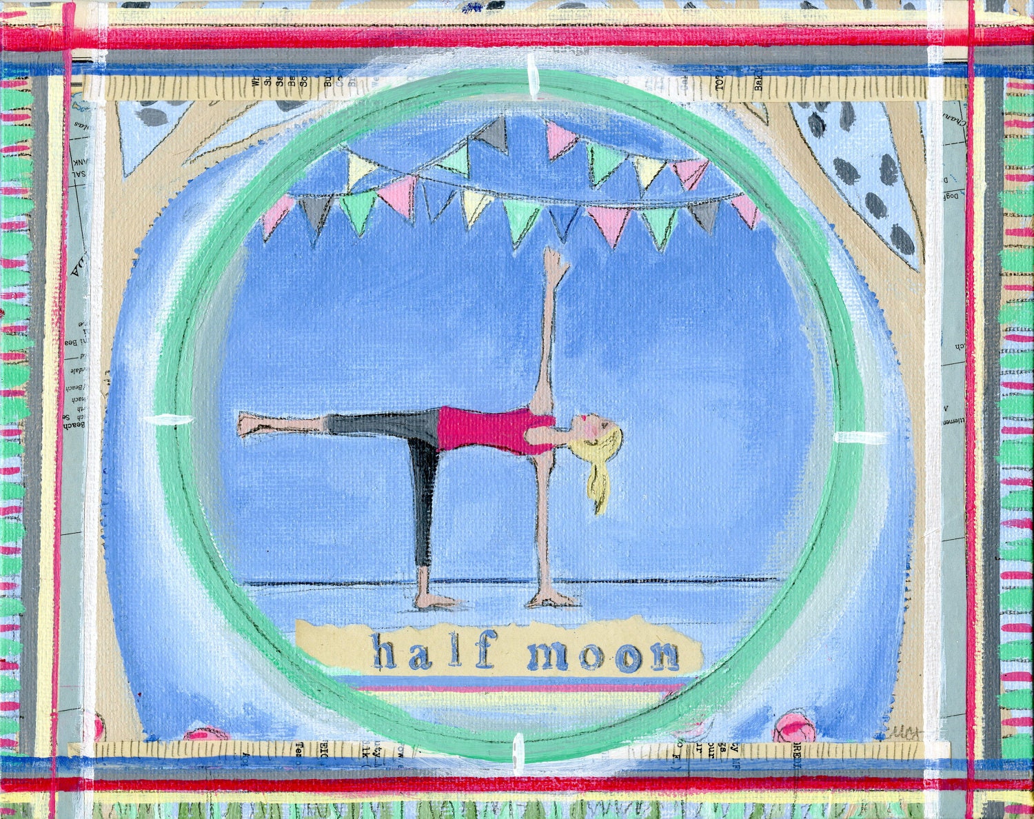 Half-Moon & Bunting - PRINT of a Mixed Media Painting