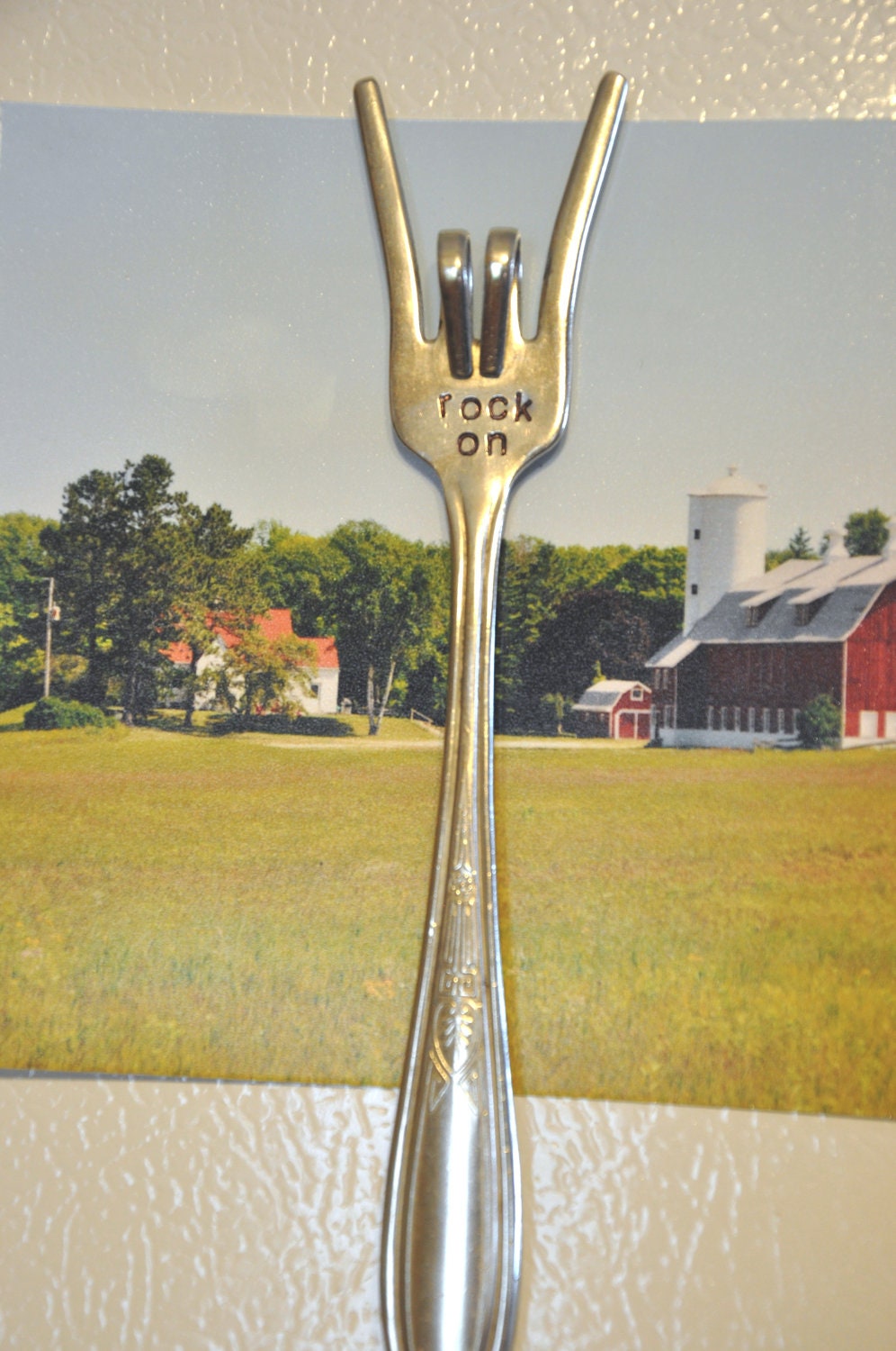 Personalized Rock On Silver Fork Magnet