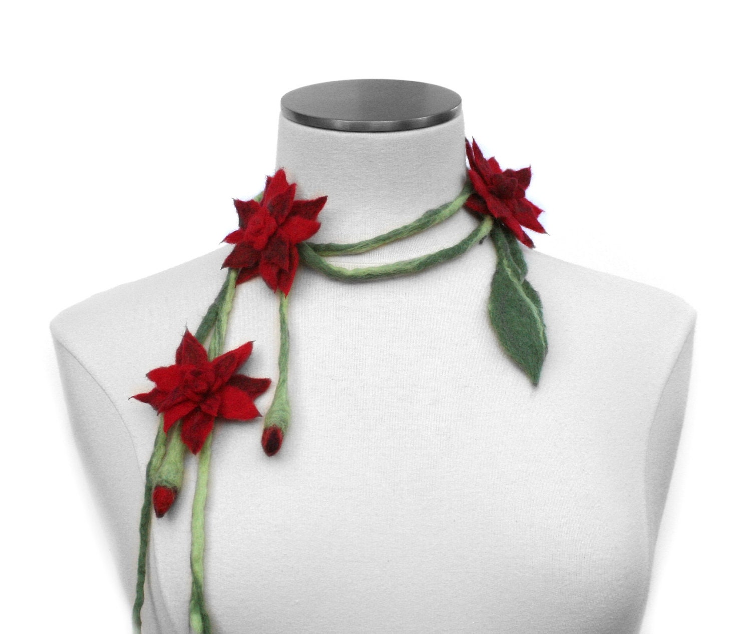 Felt Flower Vine Necklace Handmade Felted Wool Unique Gift Flowers Spring Fashion Wedding Attire Idea - READY TO SHIP