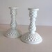 vintage milk glass candle holders hobnail - shabby cottage chic decor - county farmhouse