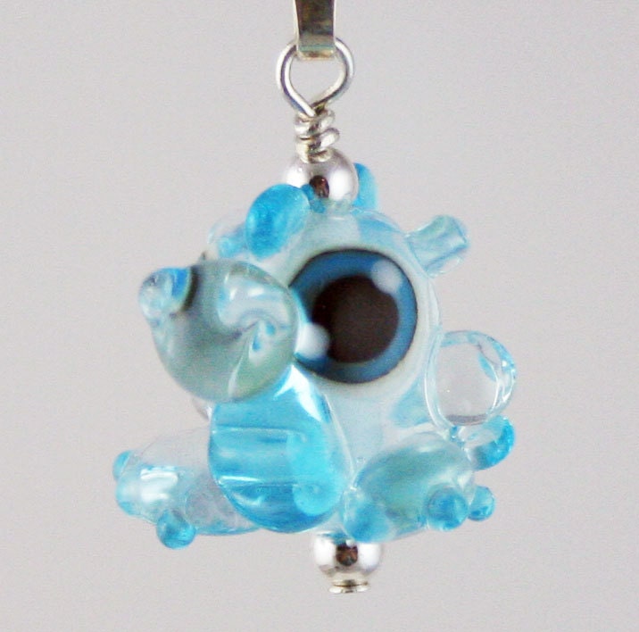 The 'Invisible' Transparent Aqua Turquoise Dragon Lampworked Glass Necklace and Cell Charm