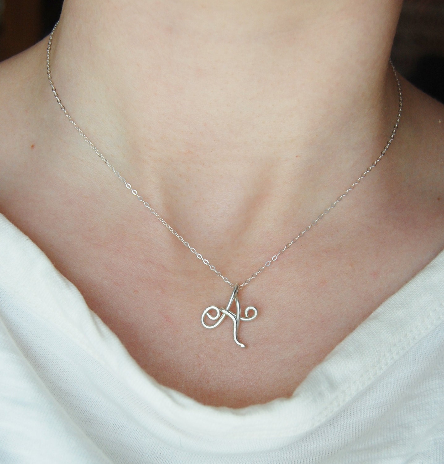 Initial Necklace. Sterling Silver Letter. Personalized. Bridesmaid. Wire Jewelry.