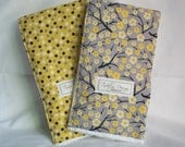 Yellow and Gray burp cloth set for baby boy or girl. Flowers, tree, dots.