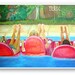 Girlfriends- swimming pool, best friends, wall art, sisters 11x14 inch fine art print from original painting by Cathie Carlson