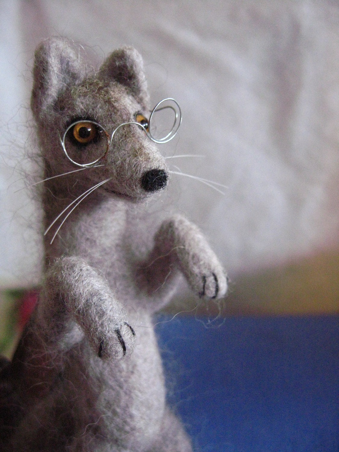 Wolf dressed as Grandmother - Needle/wet felted art scene
