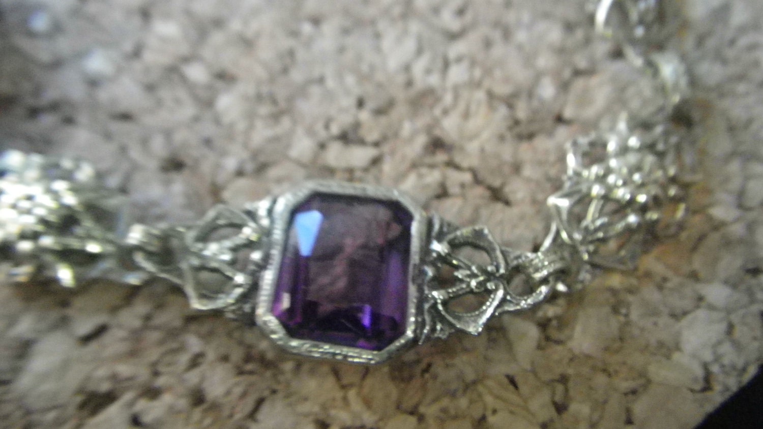 Reserved 6 of 6 For Kim - Gold Filigree and Amythyst Purple Rhinestone Deco Bracelet