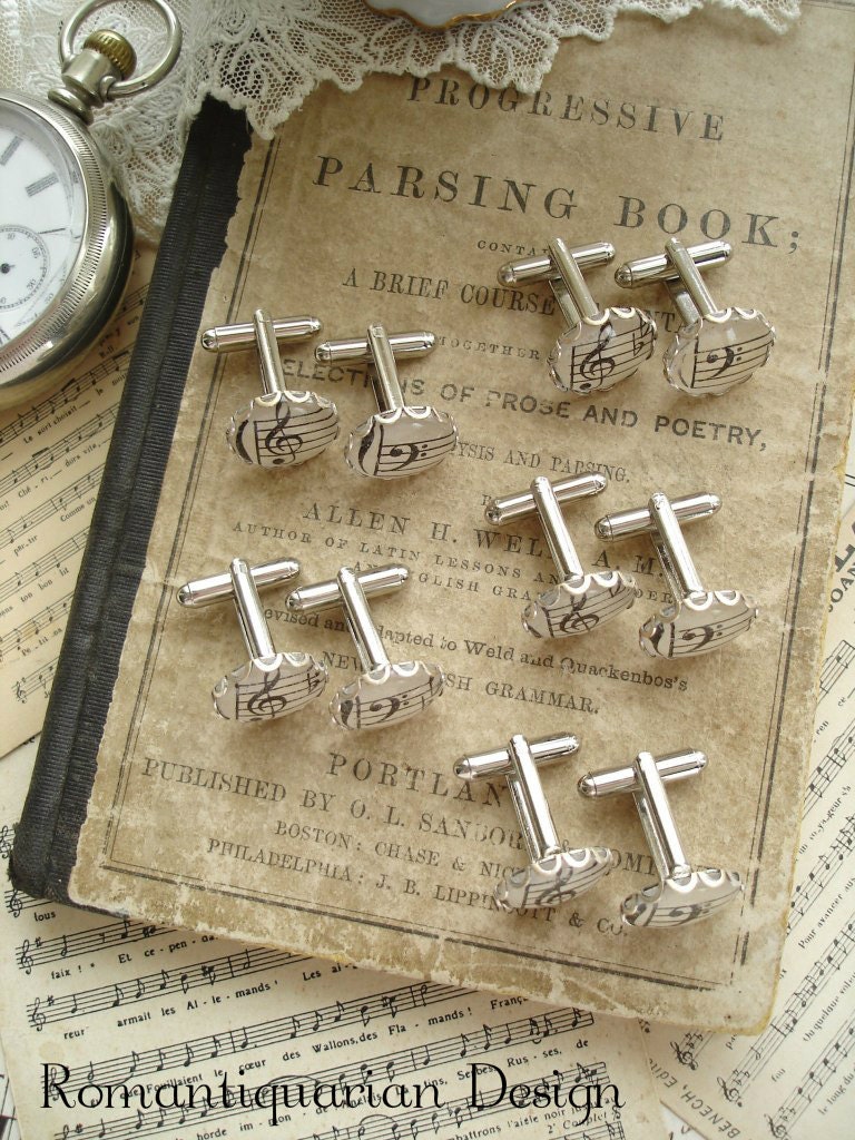 GROOMSMEN GIFTS Set of 5 Music Cufflinks. Vintage Sheet Music Wedding Cufflinks. Antique Silver Cuff Links. Sheet Music Jewelry.