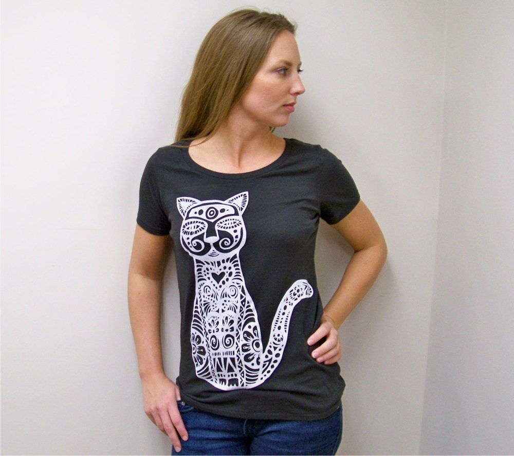 Cat shirt womens organic cotton Alternative Apparel tshirt summer fashion