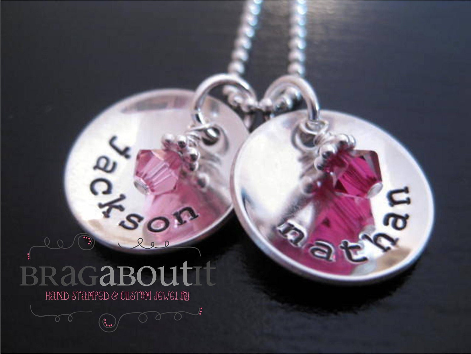 Personalized Mommy Jewelry - Hand Stamped Necklace - Sterling Silver - Two Tiny Cups with Birthstones