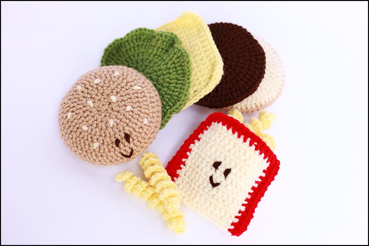 Hamburger Crochet Amigurumi Fast Food, Hamburger and Curly Fries