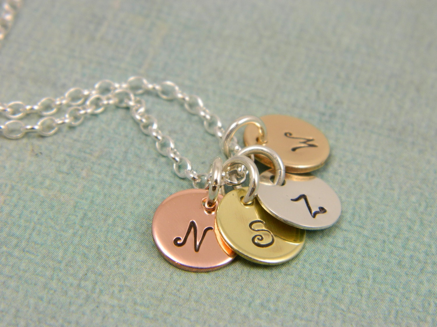 Personalized Necklace - Hand Stamped Necklace - Initial Necklace - Mixed Metal Necklace