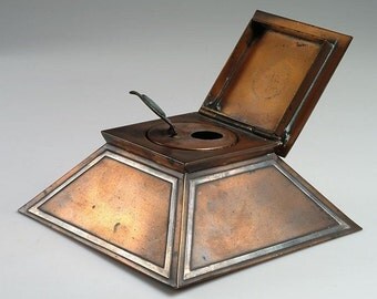 HEINZ ART Bronze, Sterling Desk Inkwell 1912 - Arts and Crafts Movement,  Stickely