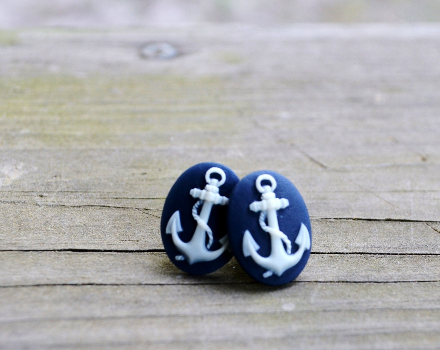 Anchor Earrings - Stud Earrings - Nautical - Navy Blue - Gifts Under 25