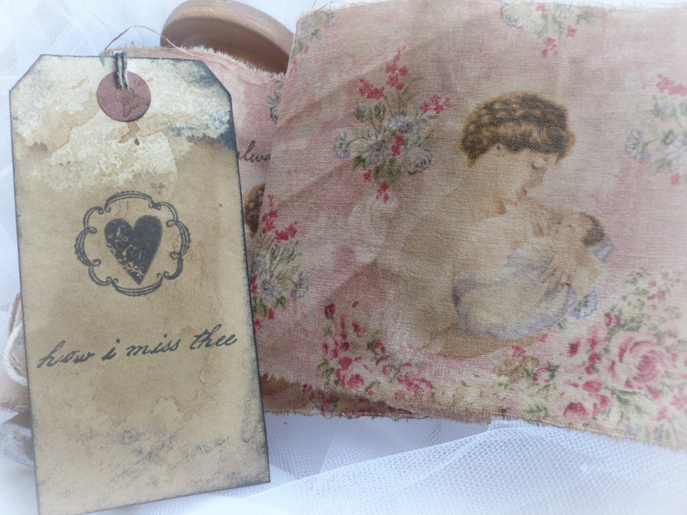 Very Vintage Inspired Tender Memory Ribbon for  Mother and Newborn Ribbon   000152