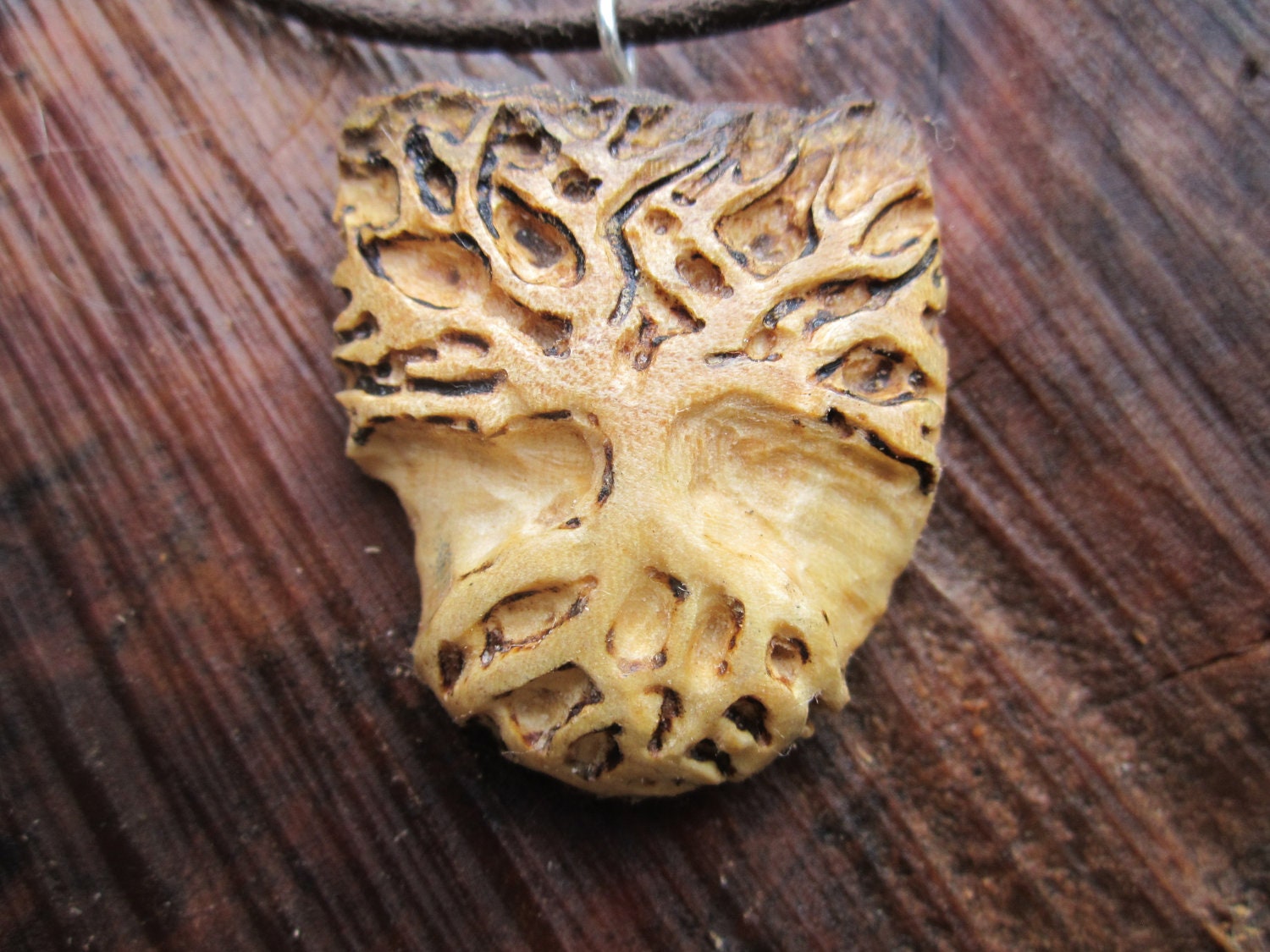 Tree Necklace- Tree of Life Necklace hand Carved in Reclaimed spalted Myrtle Burl