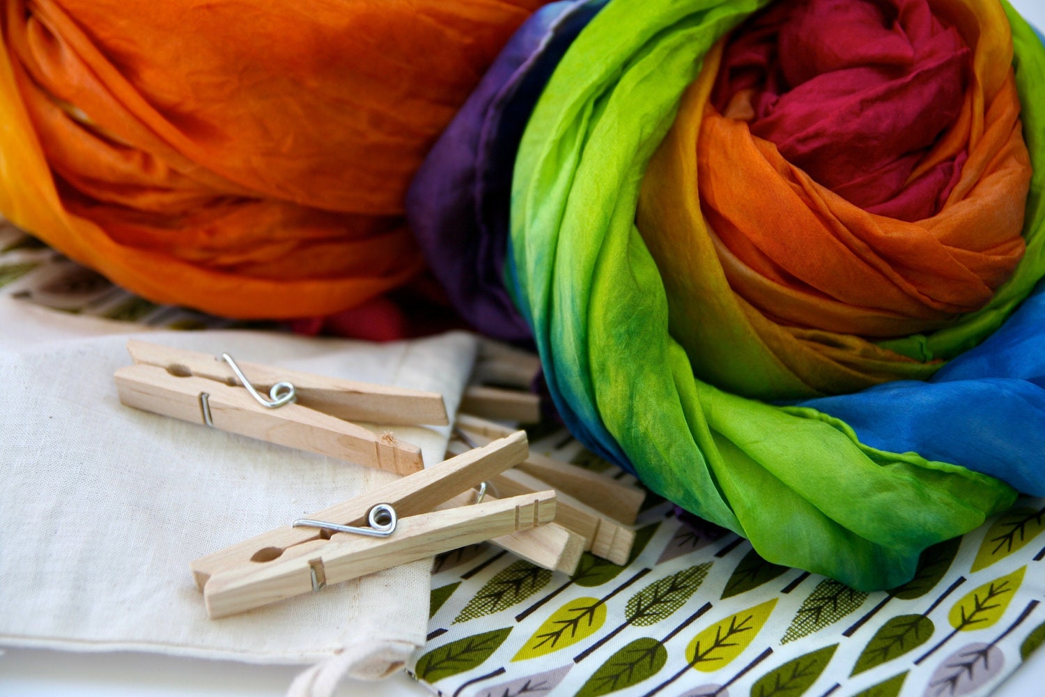 silk fort set - creative open ended epic play - two hand-dyed play silk canopies, bag, clothespins - awesome