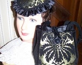 Shabby Chic Civil War Hat & Reticule for reenactors Victorian Ladies purse Gold or Green and Black Velvet