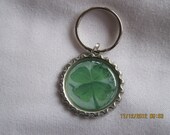Shamrock Silver Plated Bottle Cap Keychain