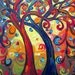 Original Modern Trees Landscape Whimsical XLarge Oil Painting 40x30 HAPPY WITH YOU by Luiza Vizoli