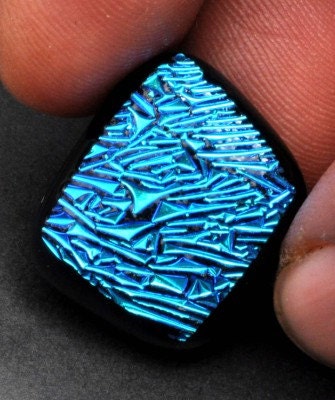 Dichroic Glass Cabochon - textured - one of a kind ooak - fused glass - 23 carats - wire wrap supplies - cab - black blue metallic