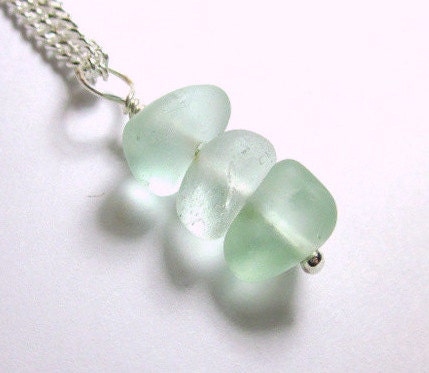 Seaglass Jewelry Beach Glass Necklaces   Seafoam Trio