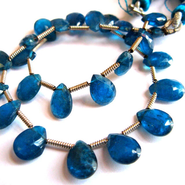 Peacock Blue Apatite 10MM X 6MM Large Faceted Teardrop Briolettes -- 8 Stones - 2.5 Inch Strand - Gemstone Beads - Semiprecious Stone