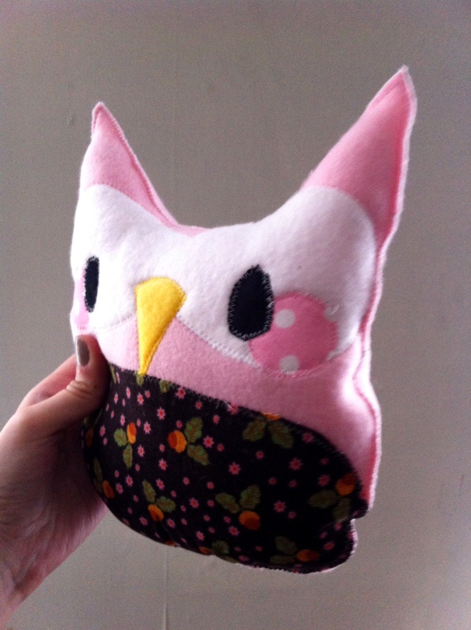SALE The Owl Plushie- In Pink Fleece and Acorn Corduroy Belly