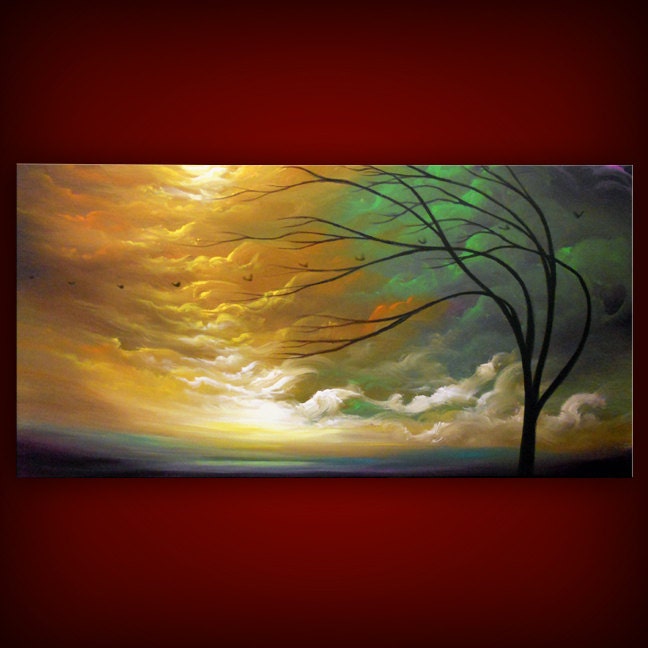 art abstract Original painting art abstract painting original acrylic painting cloud tree sunset 24 x 48 Mattsart