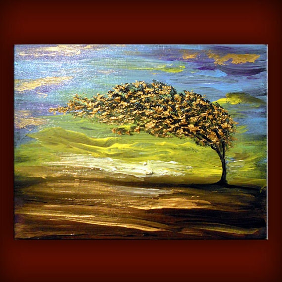 art original abstract painting palette knife painting wind blow tree painting texture painting abstract landscape 11 x 14